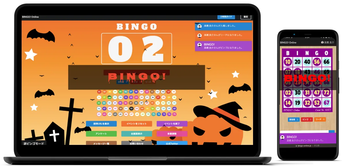 逆ビンゴでは先にビンゴになったほうが負け